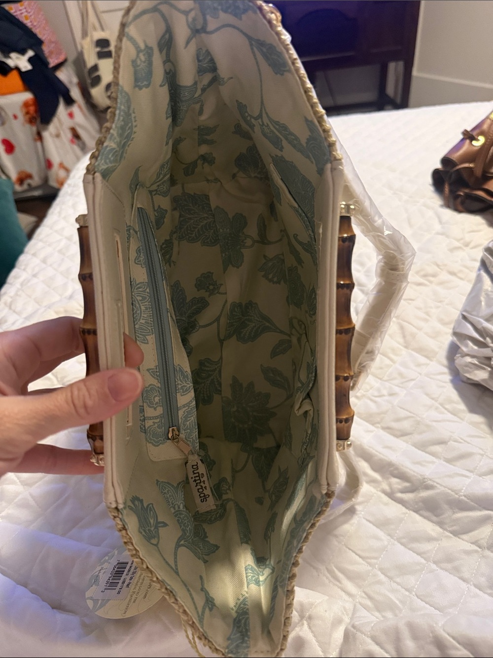 Spartina 449 Straw Crossbody with Cream Trim and Bamboo Accent - Picture 6 of 9
